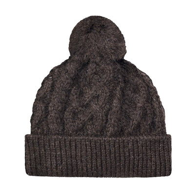brown wool cable beanie hat