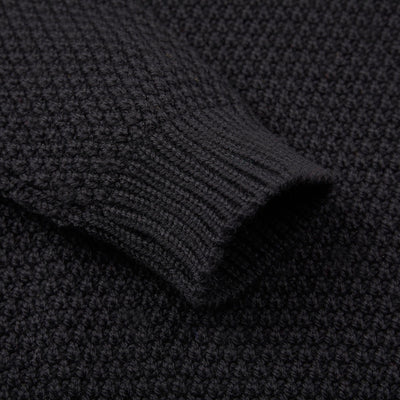 mens black merino wool moss stitch jumper sleeve