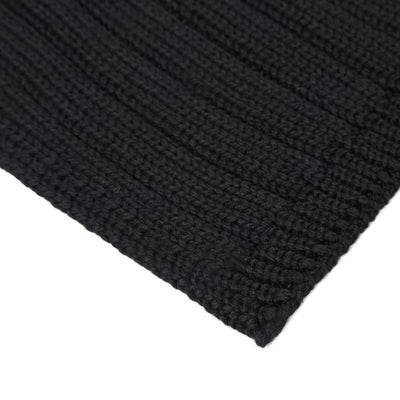 Unisex black wide ribbed merino wool scarf