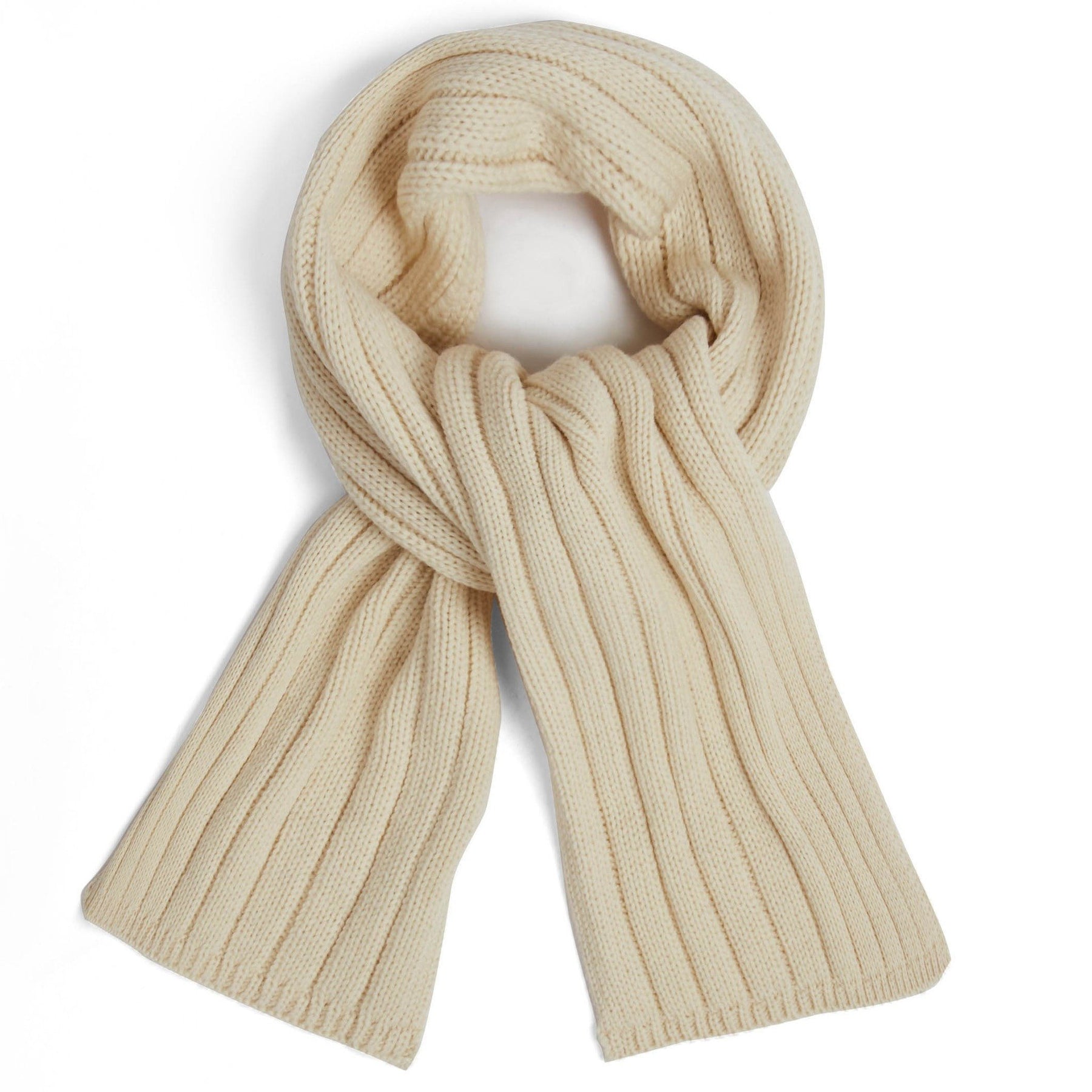 Unisex ecru wide ribbed merino wool scarf