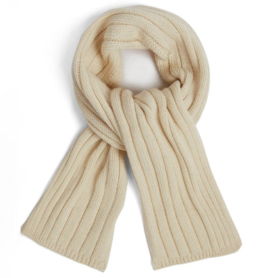 Unisex ecru wide ribbed merino wool scarf