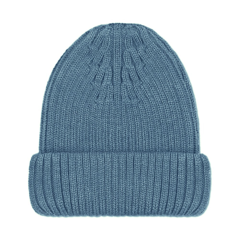 blue merino wool winter beanie hat