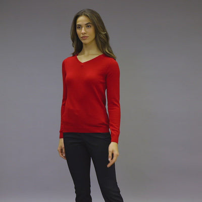 womens red fine knit merino wool lightweight jumper