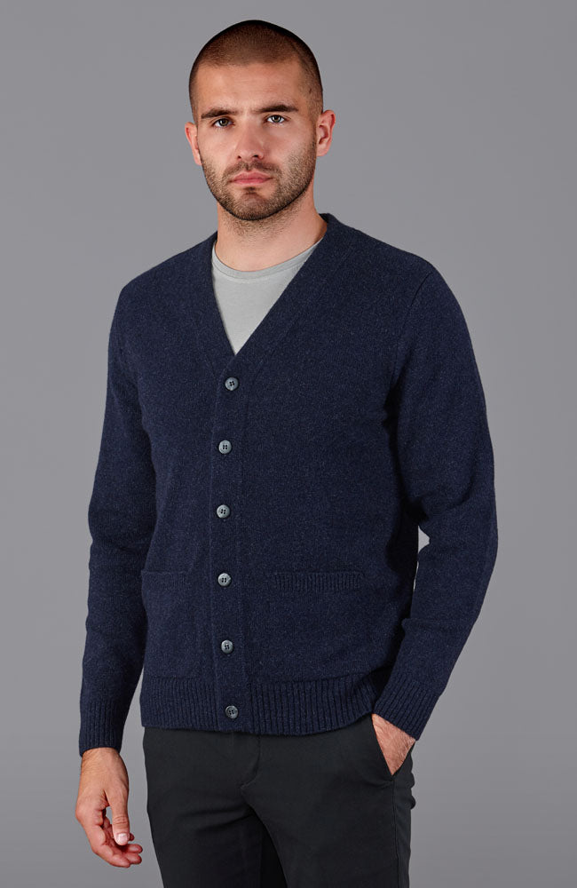 navy mens wool cardigan