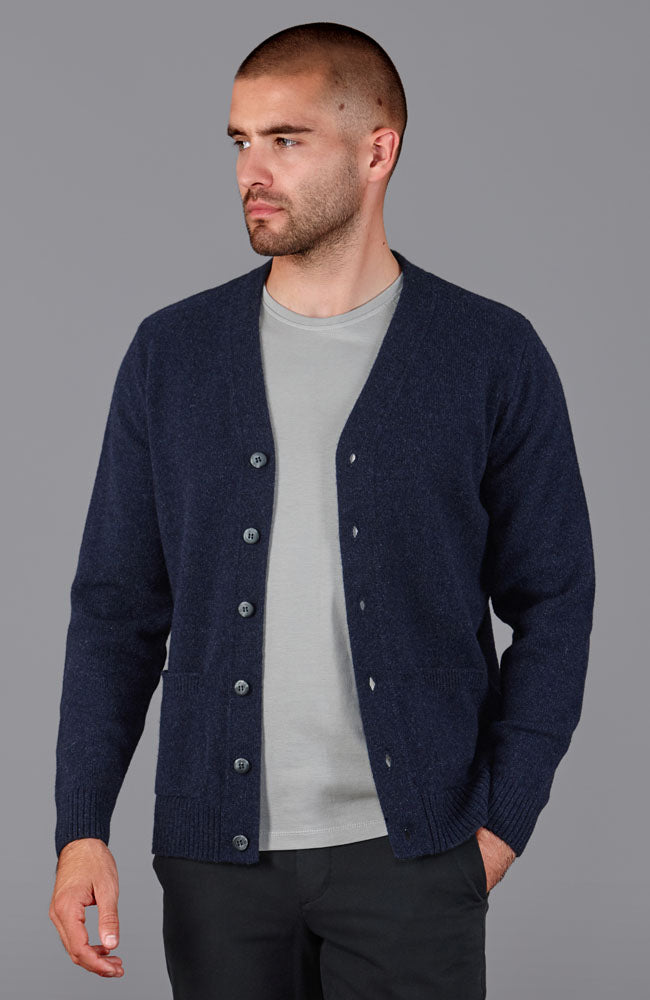 navy mens wool cardigan