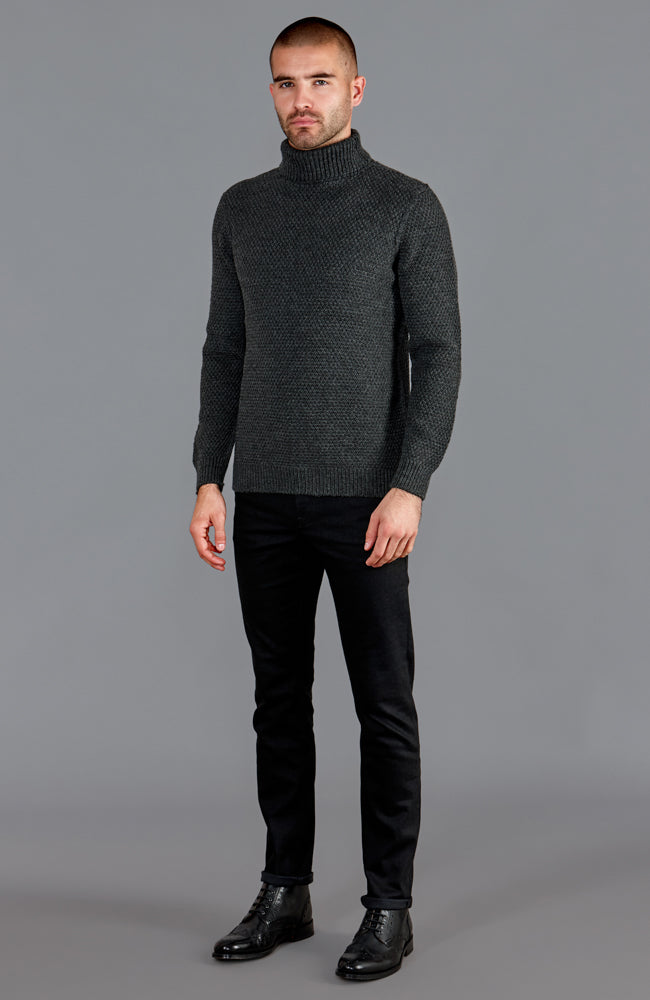 mens charcoal wool polo neck sweater