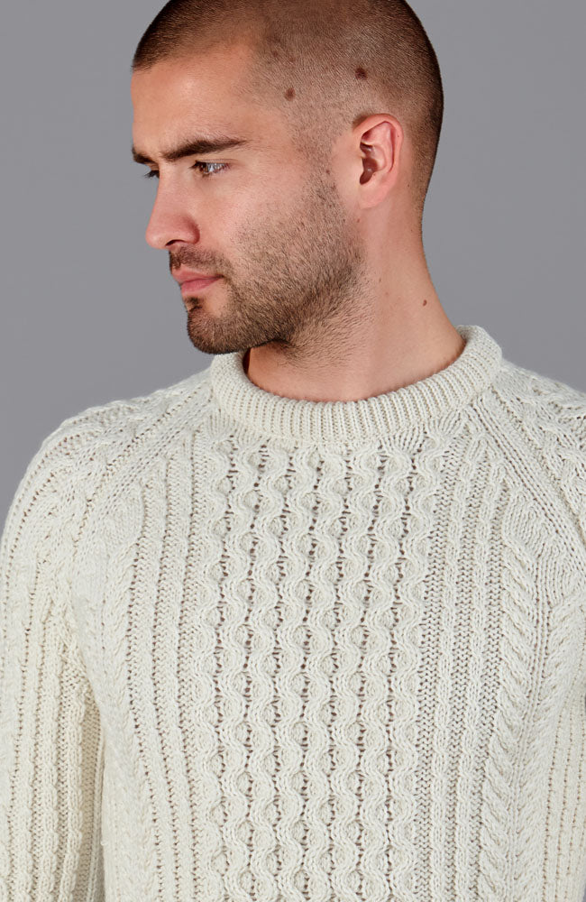 white mens fishermans thick wool jumper