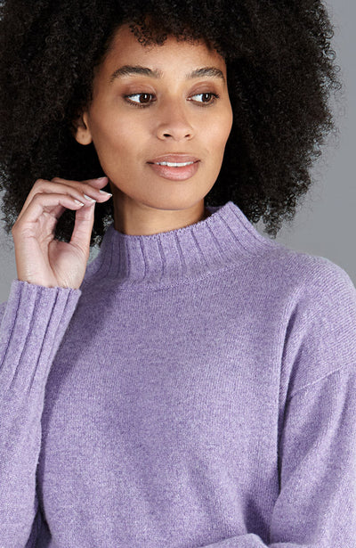womens lilac mock turtleneck lambswool sweater
