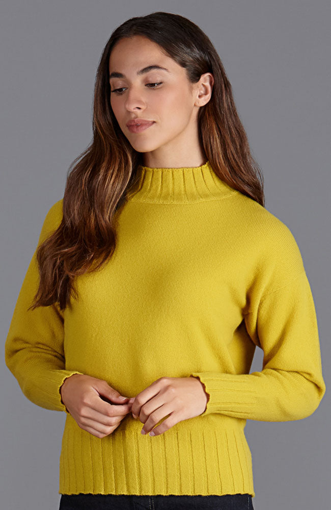 womens yellow mock turtleneck wool sweater