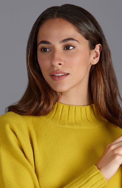 womens yellow high neck wool sweater
