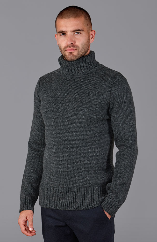 grey mens chunky wool roll neck jumper