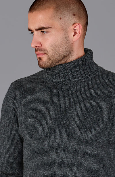 grey mens thick wool roll neck jumper