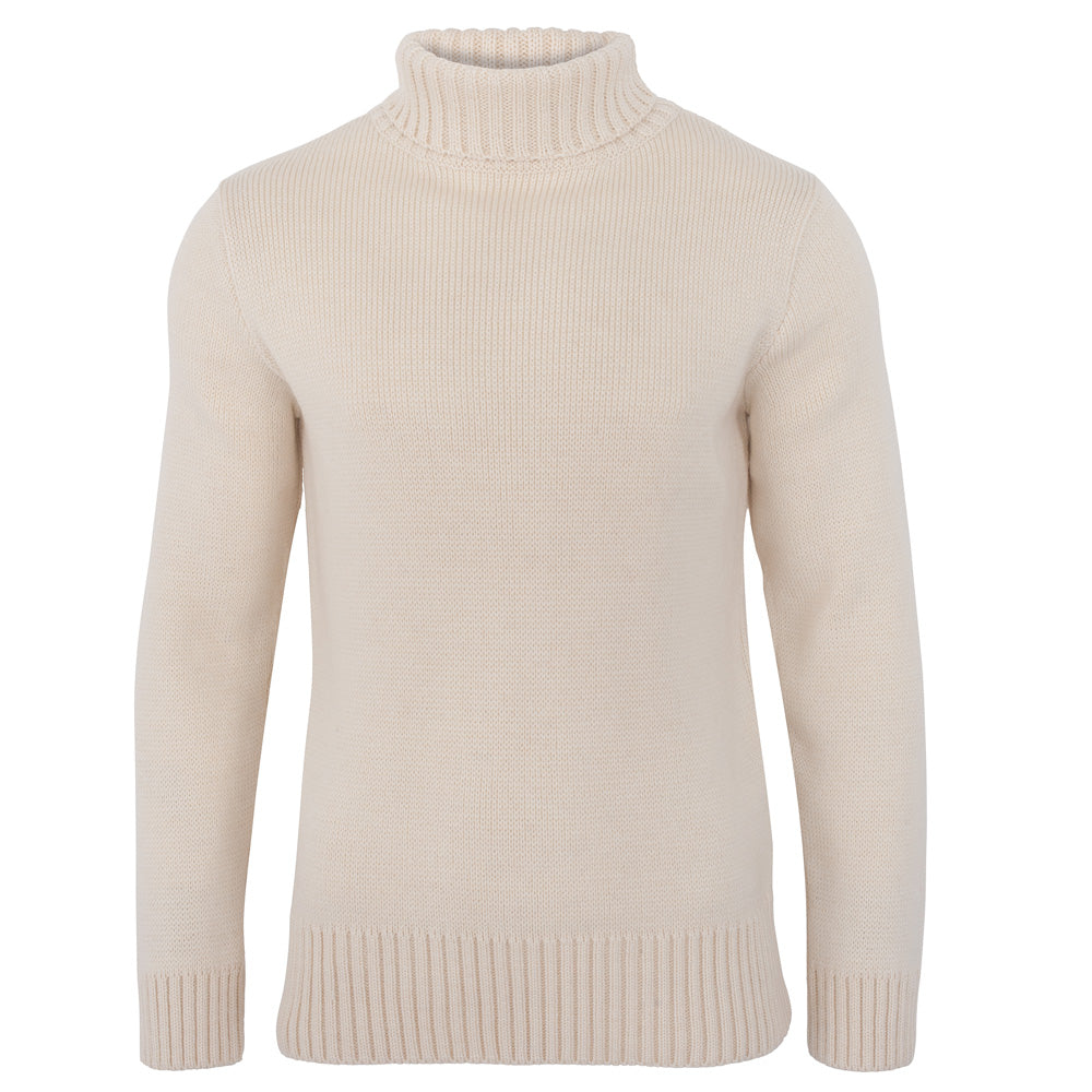 mens cream chunky roll neck merino wool winter jumper