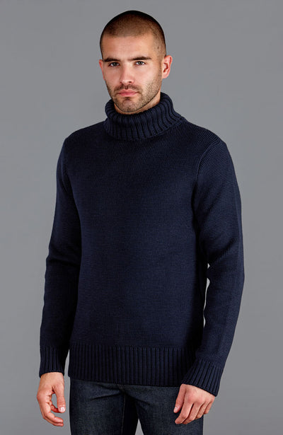 navy mens thick wool roll neck jumper
