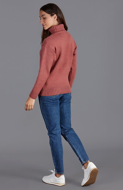 pink chunky merino wool roll neck sweater
