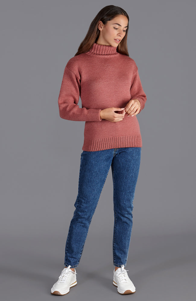 warm pink roll neck wool sweater