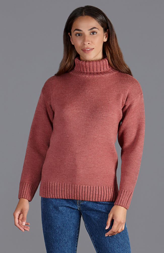 pink chunky merino wool roll neck jumper