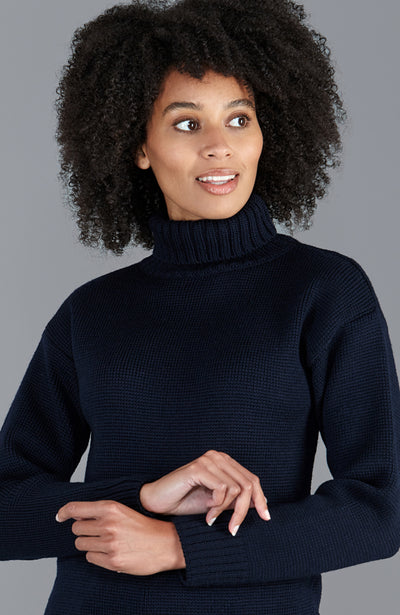 womens navy warm winter wool roll neck jumper