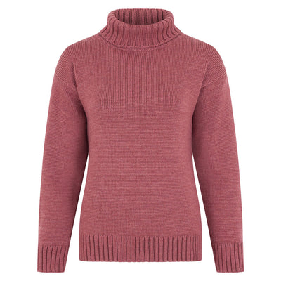 ladies pink warm winter roll neck wool jumper