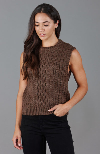 brown womens chunky cable jumper