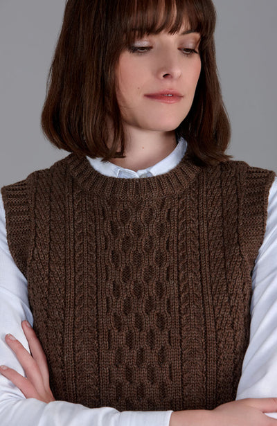 brown womens cable sleeveless jumper