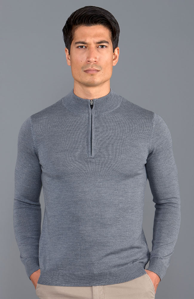 grey mens zip fine wool jumper