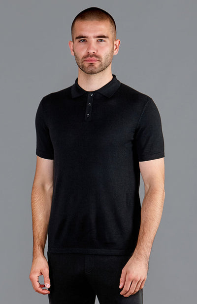 black merino wool mens short sleeve polo shirt
