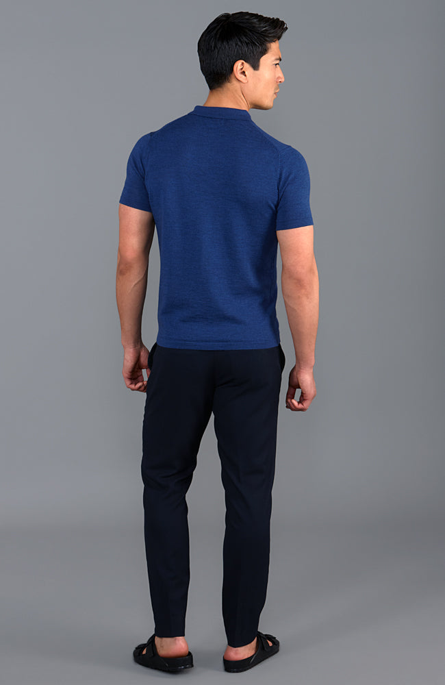 mens blue luxury merino wool short sleeve polo shirt