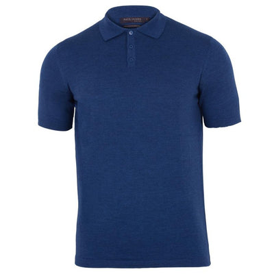 indigo blue mens short sleeve merino wool polo shirt