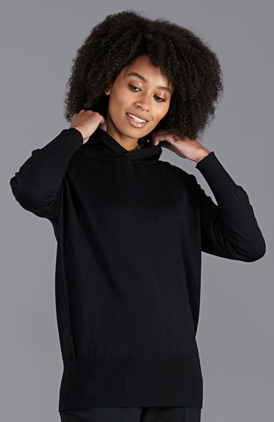womens black relaxed fit merino wool hoodie