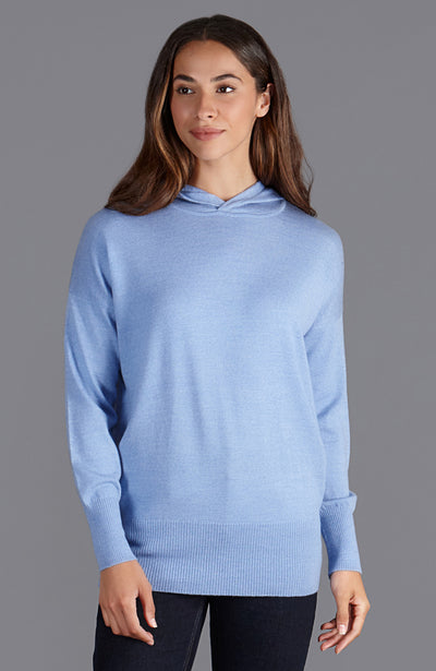 womens blue relaxed fit merino wool hoodie