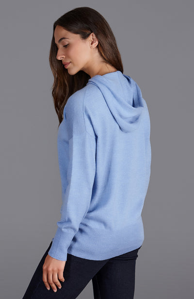 womens blue relaxed fit merino wool hoodie