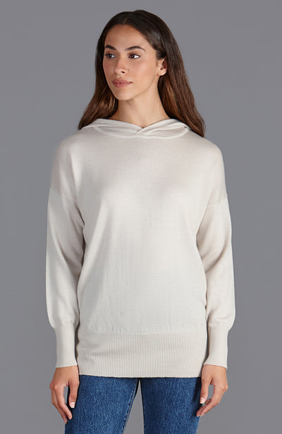 womens beige relaxed fit merino wool hoodie