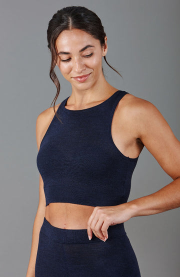 Navy womens merino wool thermal bralette by Paul James