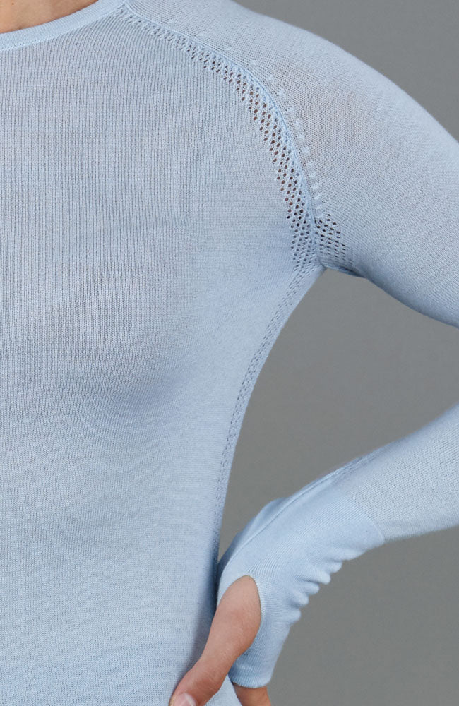 Blue womens wool baselayer thermal top by Paul James