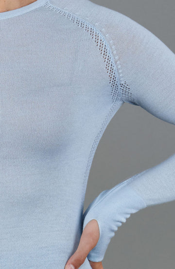 Blue womens wool baselayer thermal top by Paul James