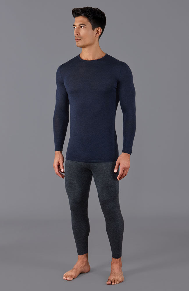 mens navy merino wool thermal top