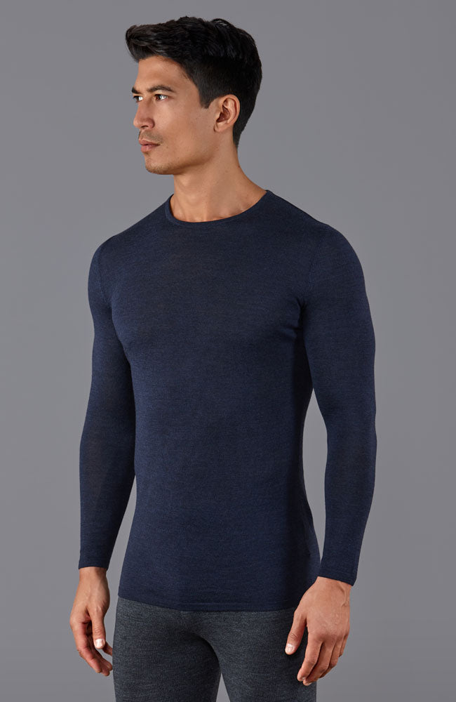 mens navy merino wool thermal top