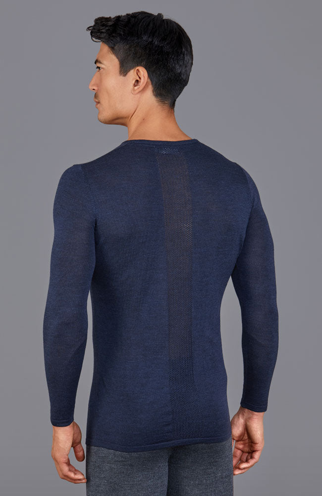 mens navy merino wool thermal top