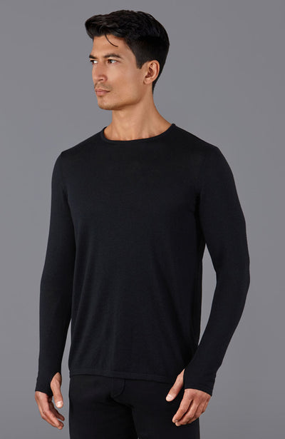 mens black merino wool sportswear top