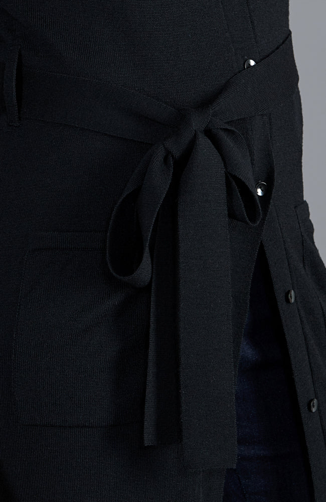 Black womens long line cardigan dress with tie waist by Paul James