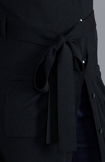 Black womens long line cardigan dress with tie waist by Paul James