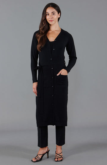 Black women long line cardigan with belt by Paul James