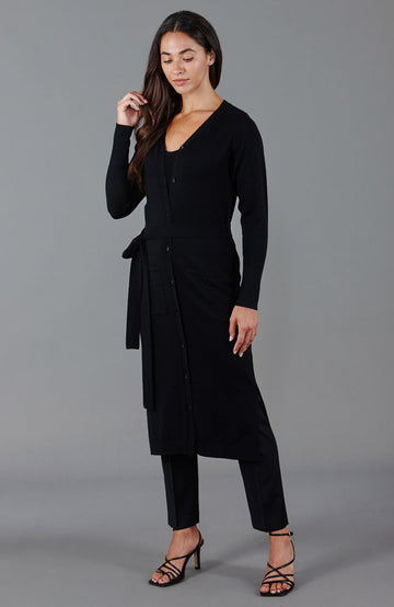 Black women long line cardigan with belt by Paul James