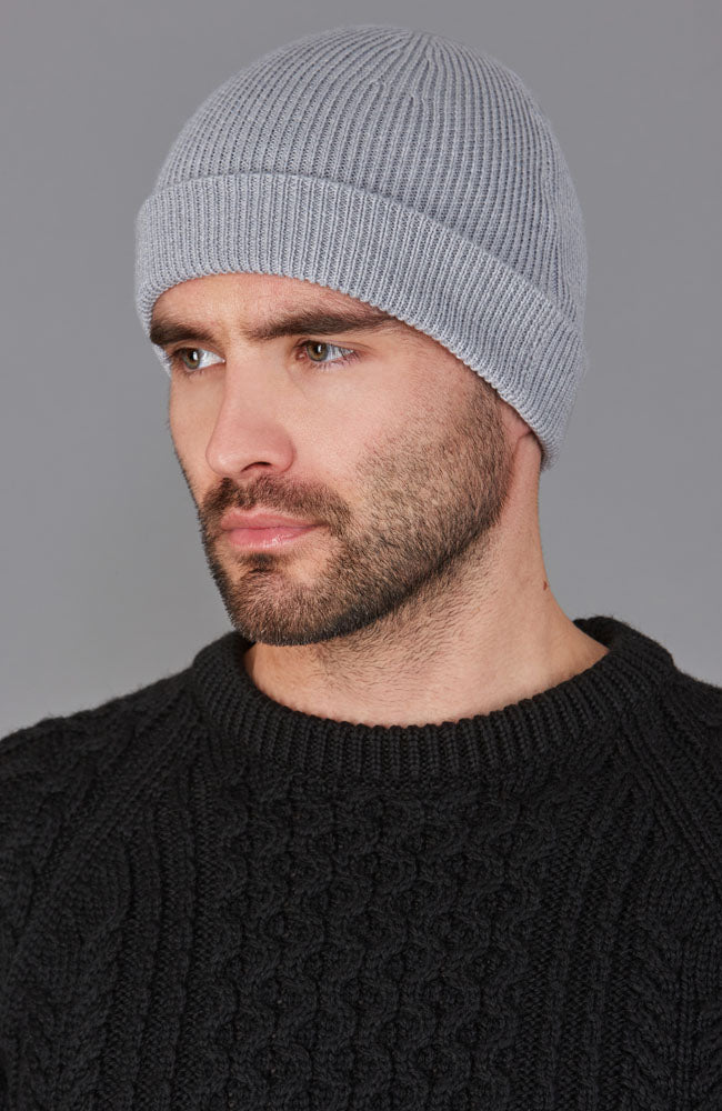 grey mens merino wool beanie hat