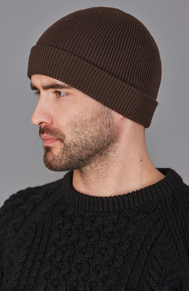 brown mens merino wool beanie by Paul James
