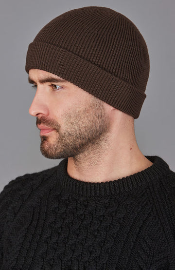 brown mens merino wool beanie by Paul James