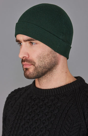 green merino wool beanie hat