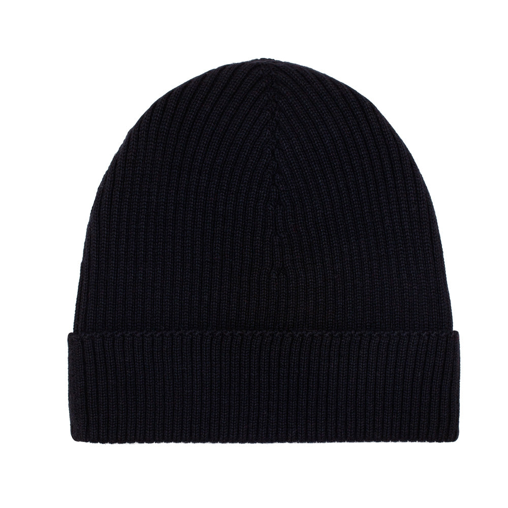 black lightweight ribbed merino wool beanie hat