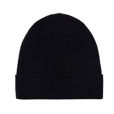 black lightweight ribbed merino wool beanie hat